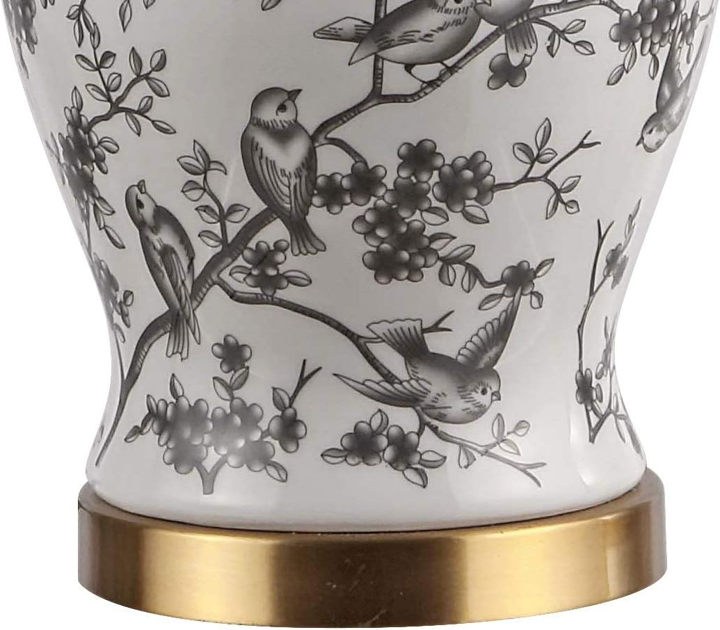 JONATHAN Y 22" Gray/White Ceramic Table Lamp, French Country Chinoiserie Ginger Jar LED Bedside Lamp for Living Room Bedroom, White Linen…