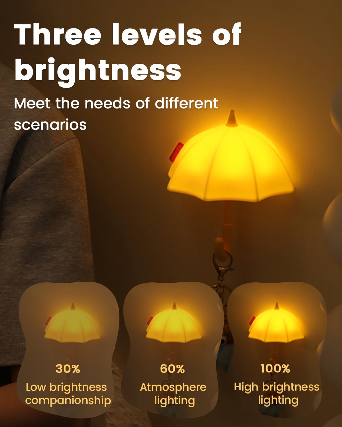 joyful xinghai Kids Night Light Umbrella, Silicone Tap Control Magnetic Bedside Lamp with Time Auto-Off, Cute Portable LED Nursery L…