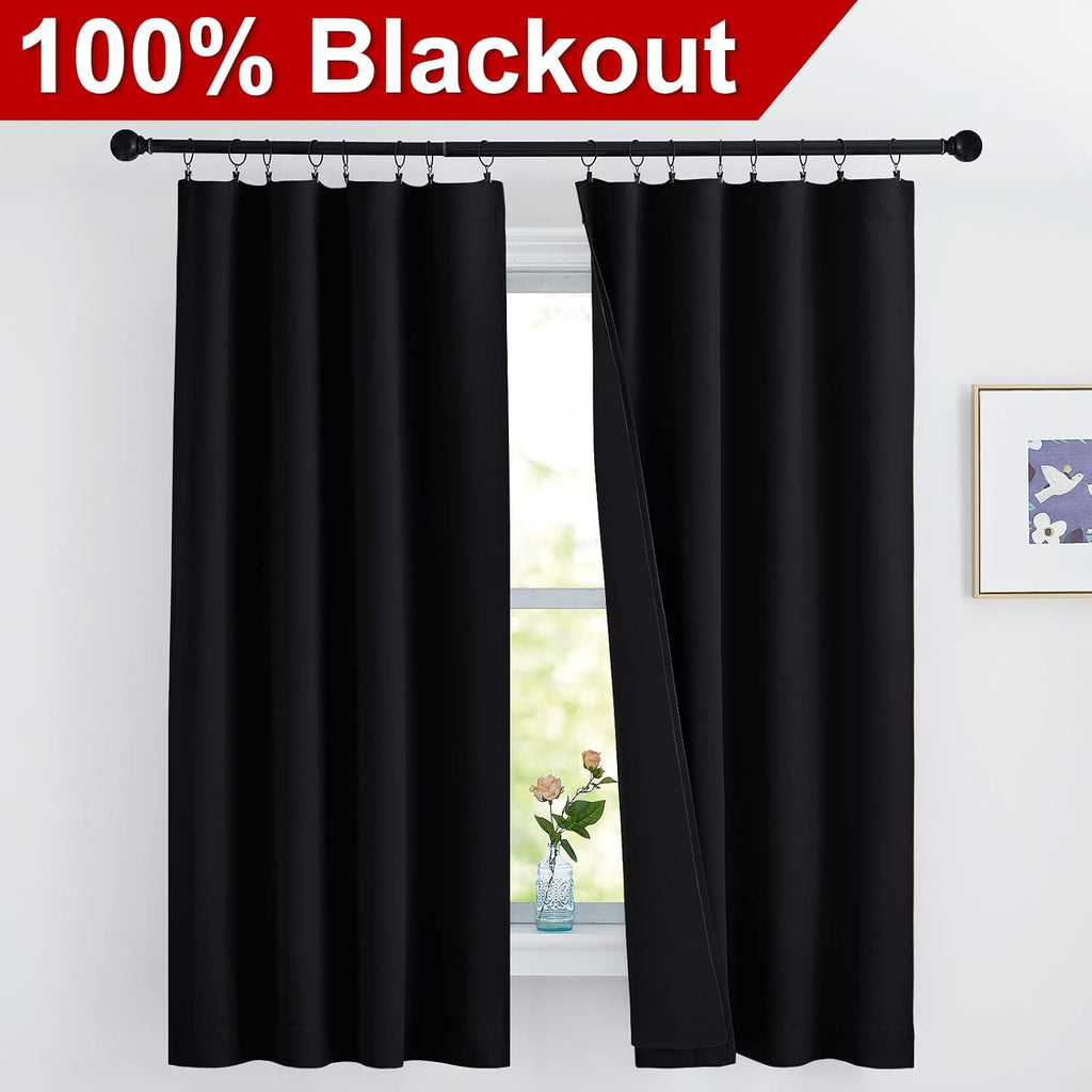 Nicetown Complete 100% Blackout Curtains, Thermal Insulated & Energy Efficiency Window Draperies with Black Liner, Noise Reducing Drapes, K…