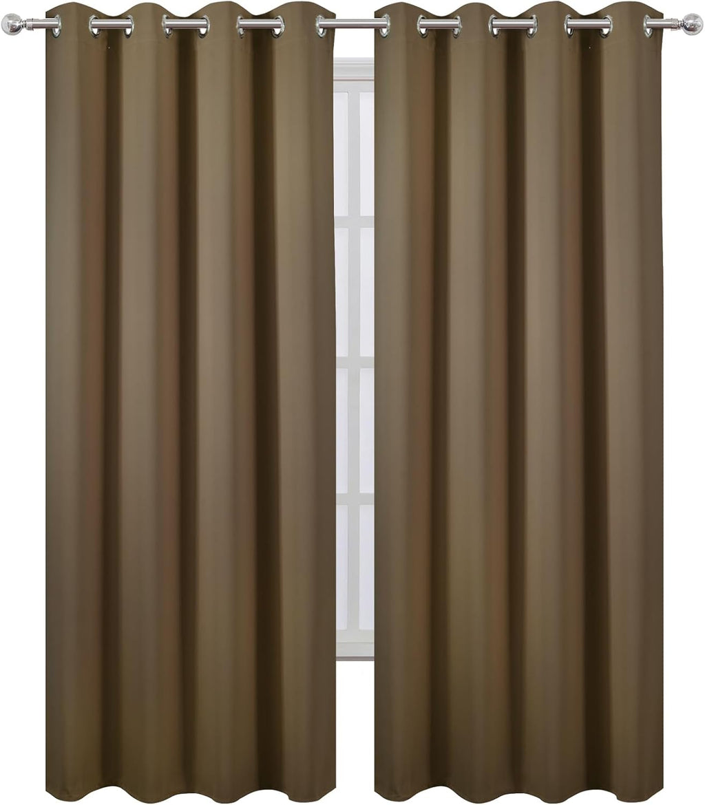 Lemomo Blackout Curtains 52 x 108 inch/Brown Curtains Set of 2 Panels/Thermal Insulated Room Darkening Bedroom Curtains 108 inch silver