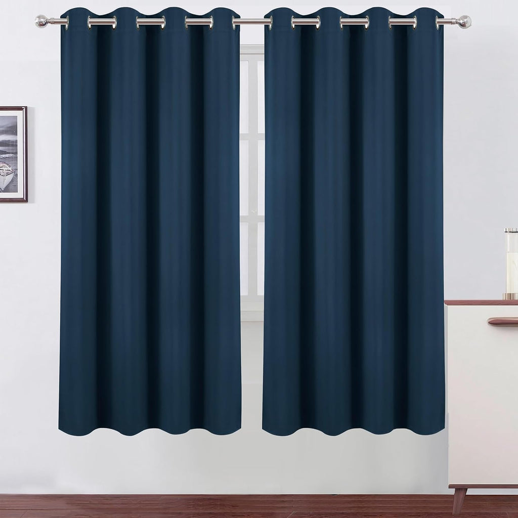 Lemomo Blackout Curtains 66 x 72 Inch Long Navy Blue Curtains Set of 2 Panels Room Darkening Curtains for Bedroom and Living Room 72 Inch B…