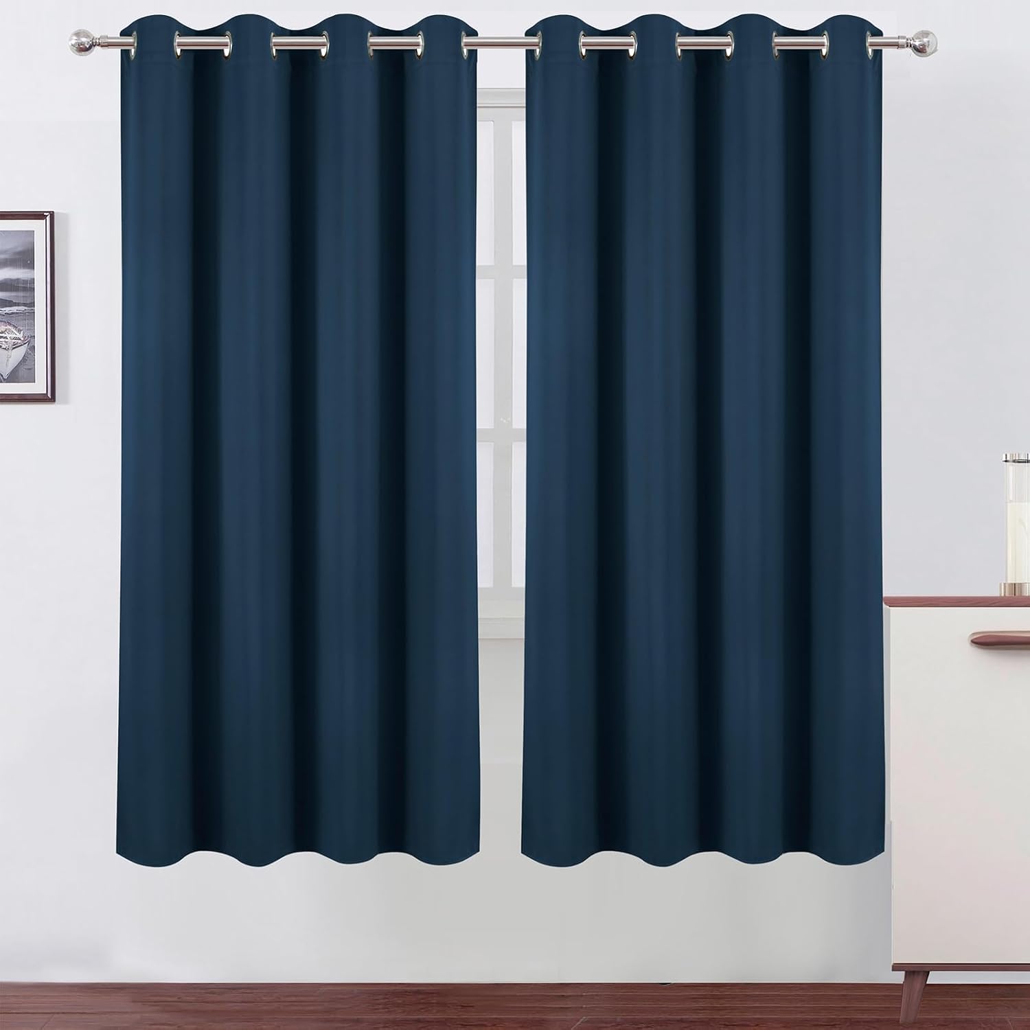 Lemomo Blackout Curtains 66 x 72 Inch Long Navy Blue Curtains Set of 2 Panels Room Darkening Curtains for Bedroom and Living Room 72 Inch B…