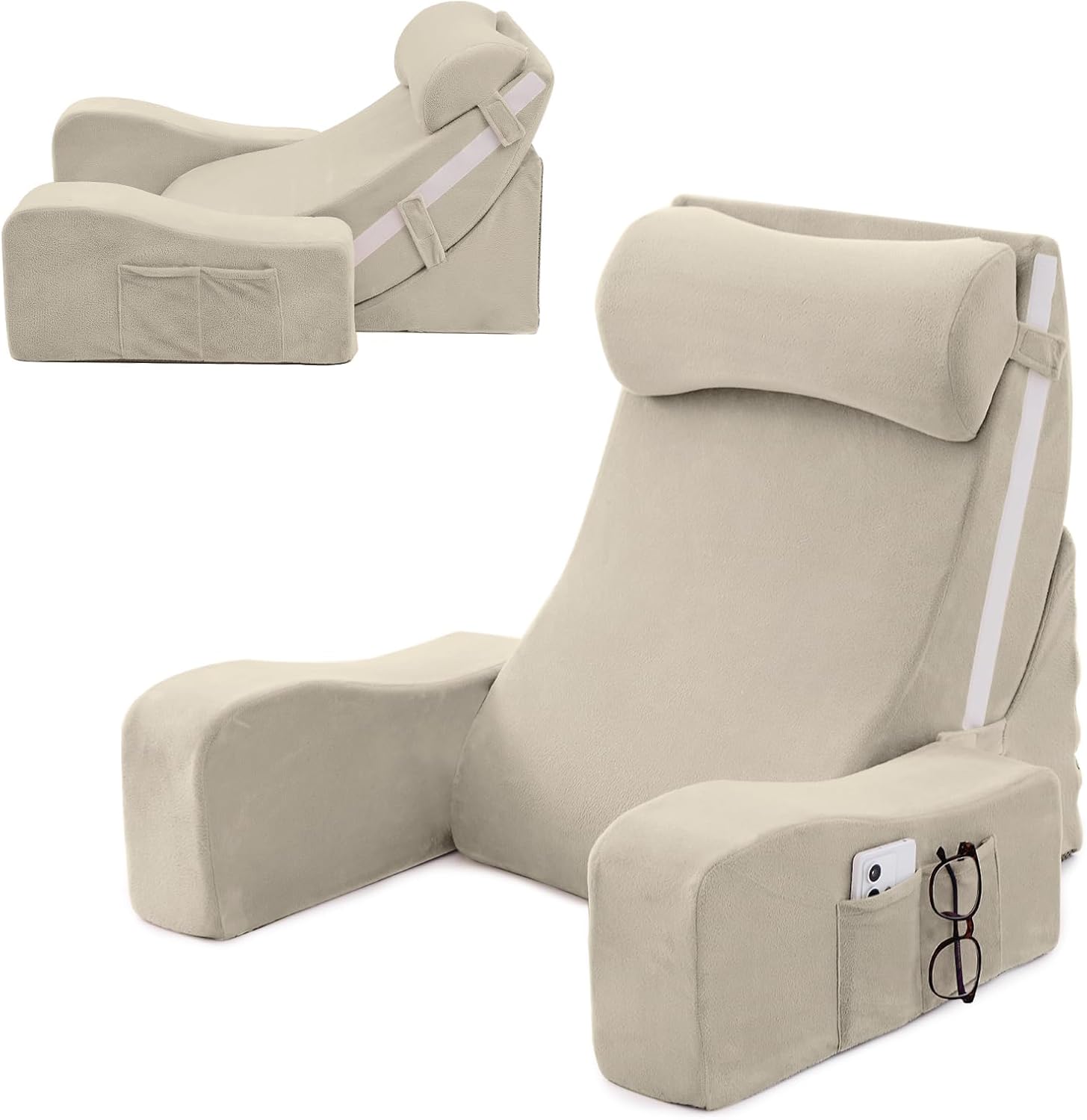 Sasttie Reading Pillow with Armrests, 15–25 Inch Adjustable Back Support Pillow for Bed Sitting Up, Memory Foam Back Rest Cushion Bed Chair…