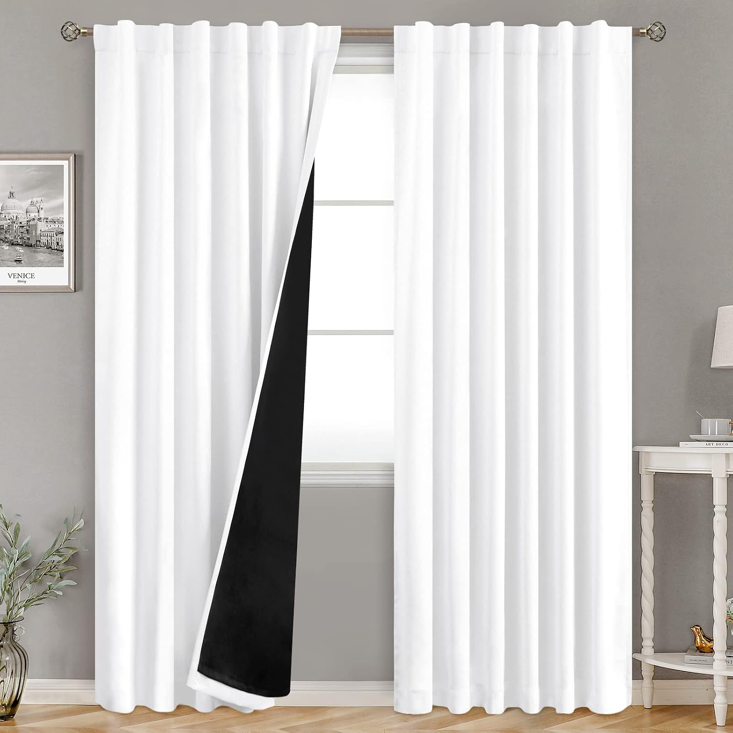 BGment Pure White 100% Blackout Curtains for Bedroom, Black Out Living Room 84 inch Panels with Thermal Liner, Rod Pocket and Back Tab…