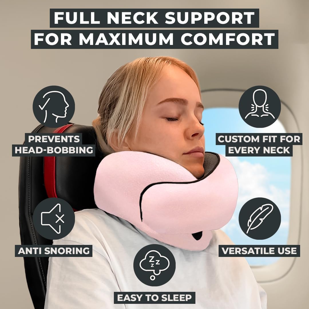 FlyHugz® Neck Travel Pillow Memory Foam Neck Pillow for Comfort on Airplane Compact and Ergonomic Design for Travel, Car Rides, and Home…