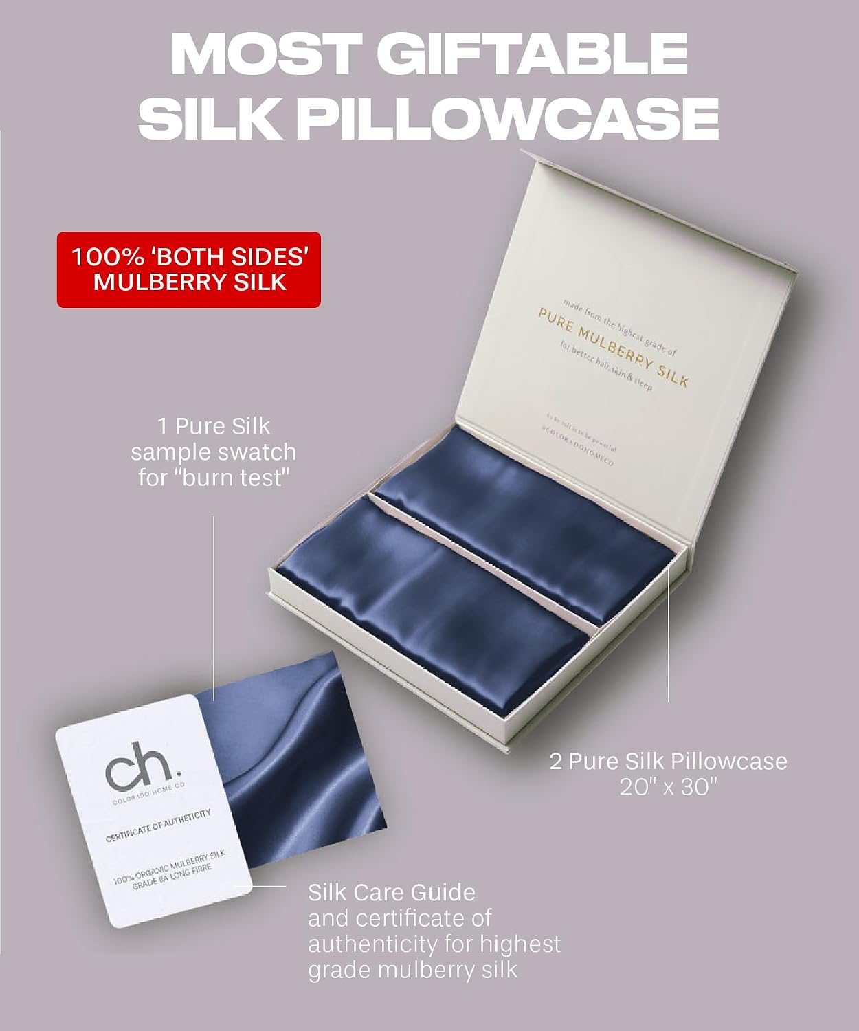 ColoradoHomeCo SUNDAYSILKSTM | Silk Pillow Cases 2 Pack | 22 Momme Mulberry Silk Pillowcase Set of 2 | All Sides 100% Pure Silk Slip Pillowc…