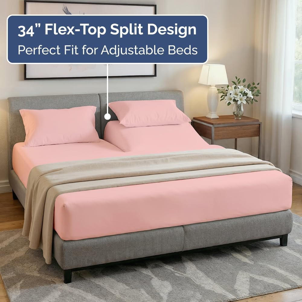 Flex Top Split Head King 4 Piece Sheet Set - Soft, Breathable & Cooling Bed Sheets Set - Hotel Luxury Bedding for Women & Men with Deep…
