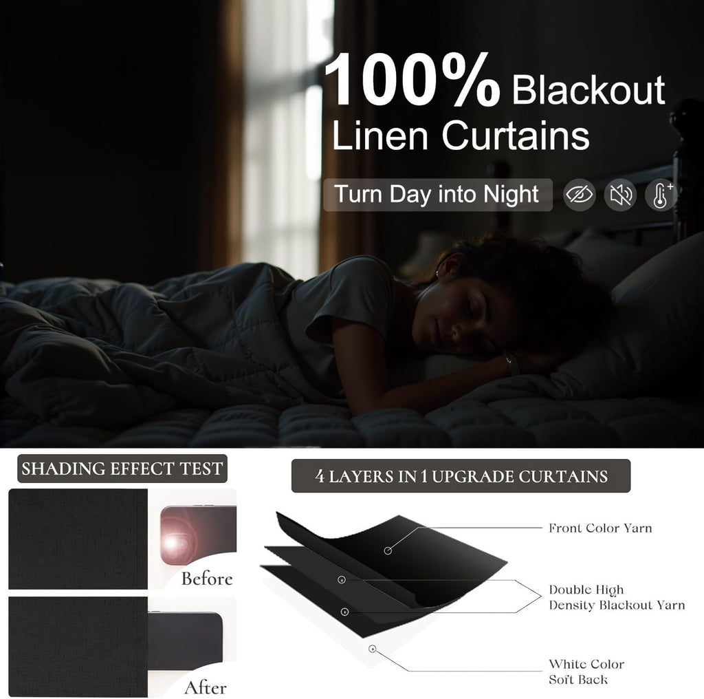 Dancurton Linen Black Out Curtains 45 Inch Long 2 Panels Burg for Bedroom Windows Back Tab Heat Blocking Room Darkening Insulated Kitchen 4…
