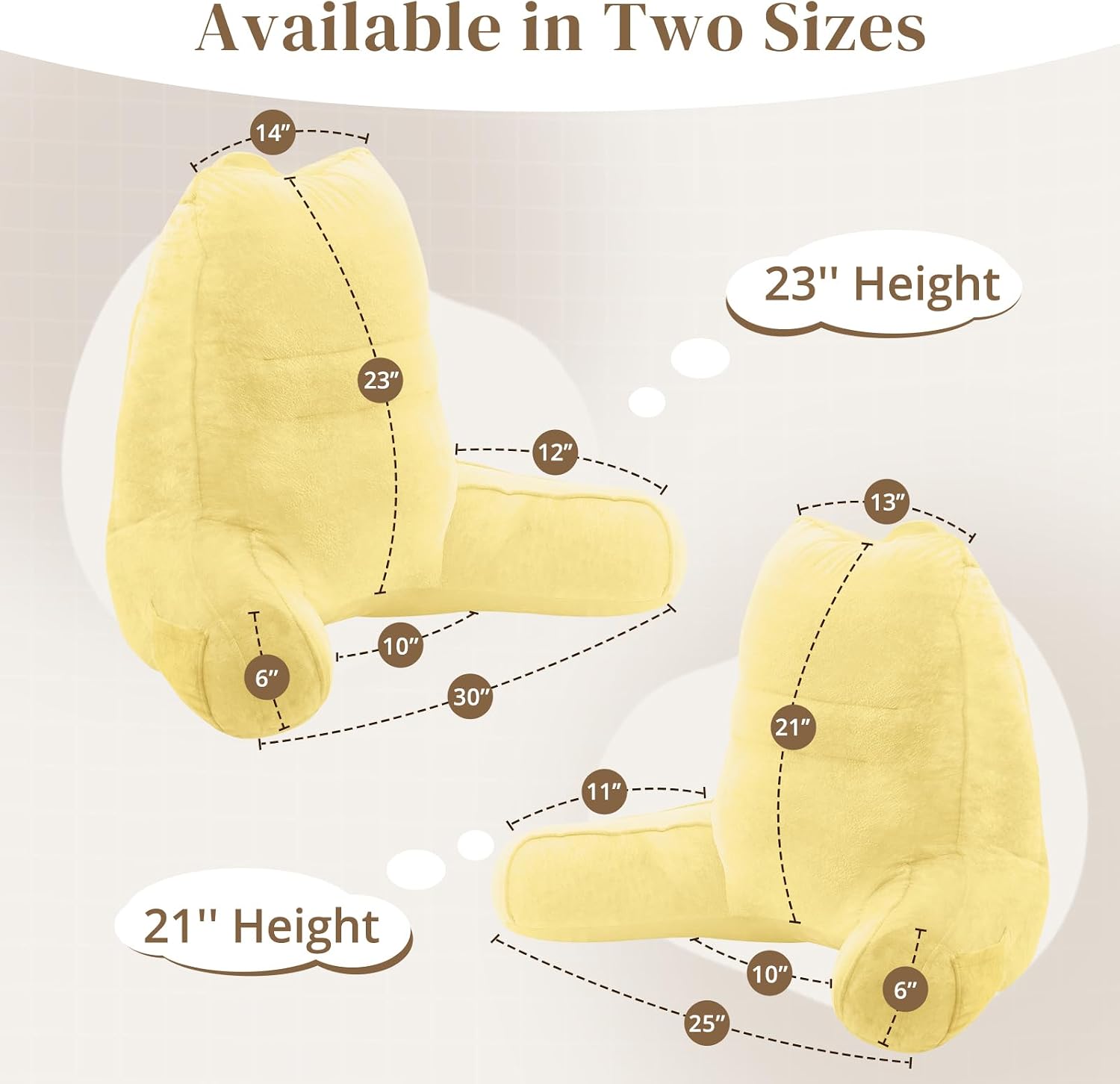 Sasttie Reading Pillow, Pillows for Reading or Relaxing – Ergonomic Support for Head, Neck, Back, and Lumbar, 21-Inch, Light Yellow