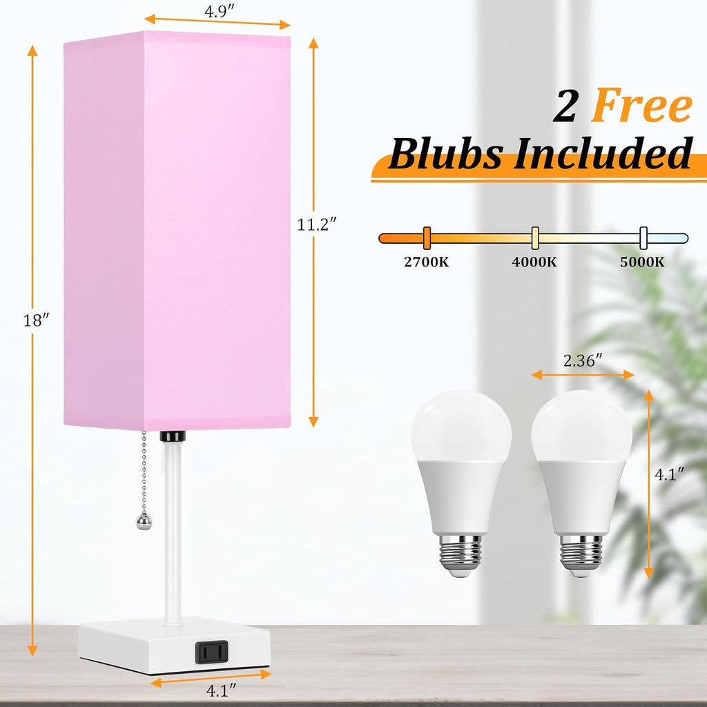 18'' Table Lamp for Bedroom set of 2,3-Color Bedside Lamps with Pull Chain Table Lamps for Night stands, Small Night Light Lamps with 2…