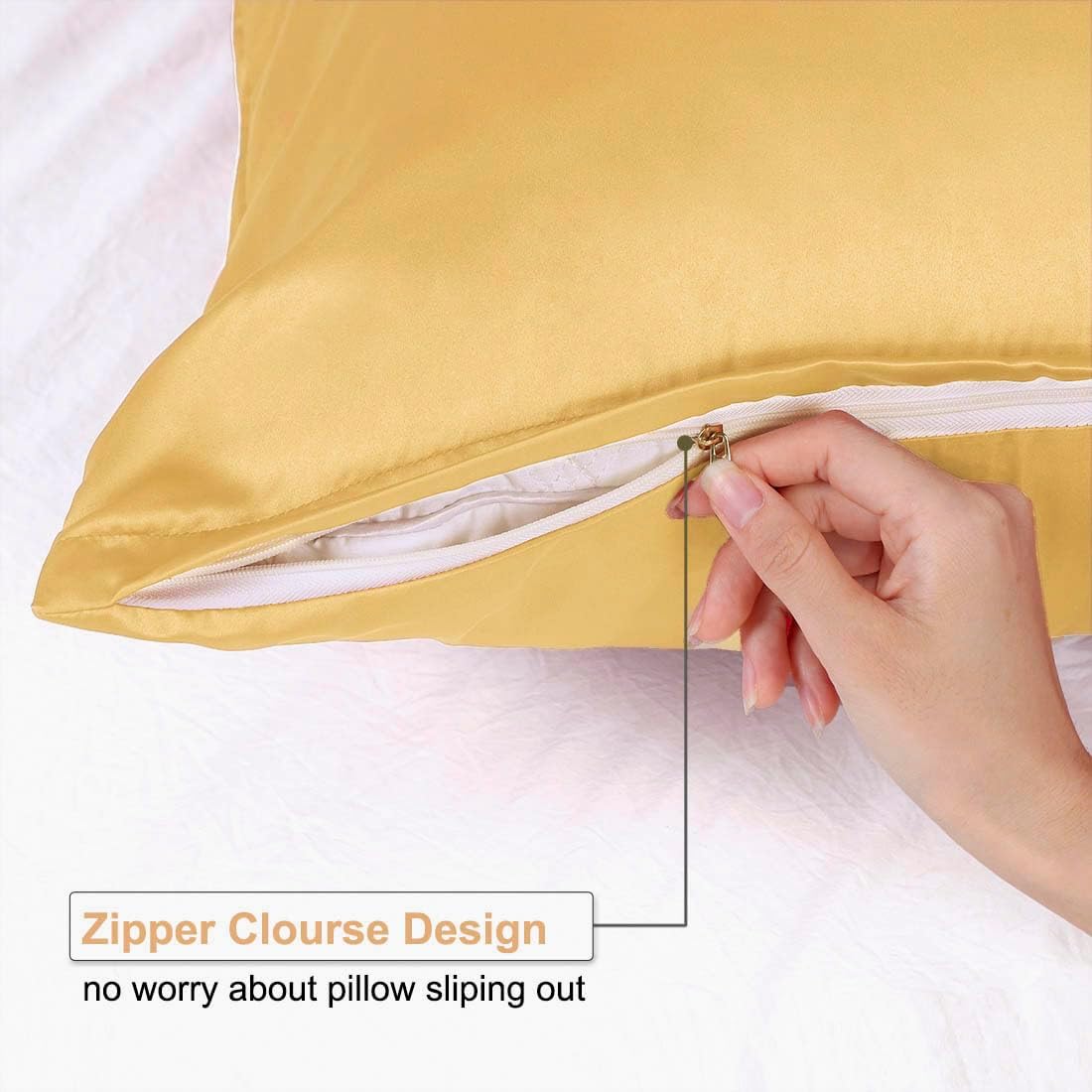 uxcell King Satin Pillowcase with Zipper, Super Soft and Luxury, Silky Pillow Cases Covers Set of 2, 21"x37", Champagne