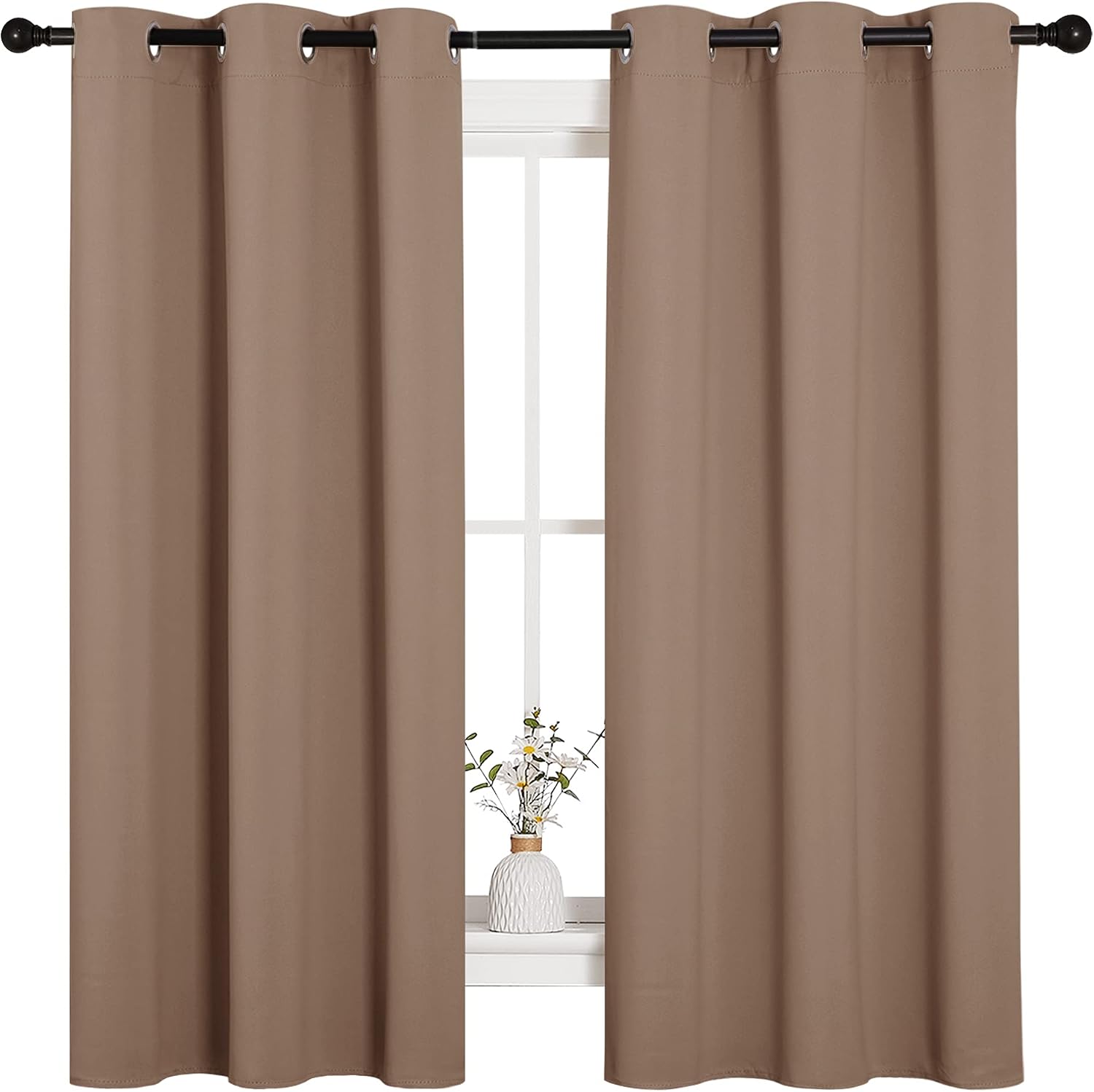 NICETOWN Window Treatment Thermal Insulated Solid Grommet Blackout Curtains/Drapes for Bedroom (Set of 2 Panels, 42 by 63 Inch, Cappuccino)