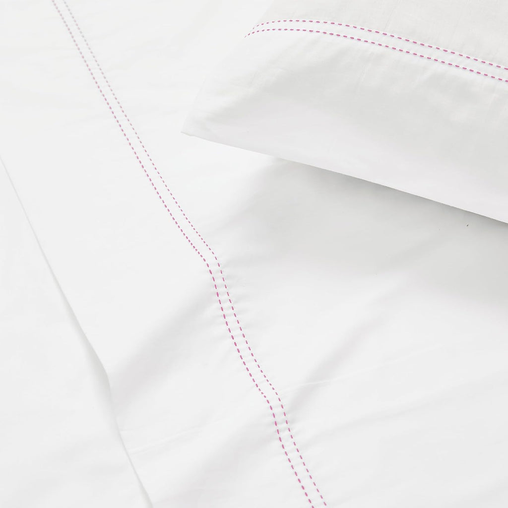 Scout 100% Cotton Percale Pick Stitch 2-Piece King Pillowcases in White/Pink Lemonade, Solid Color, Oeko-TEX Certified Cotton White