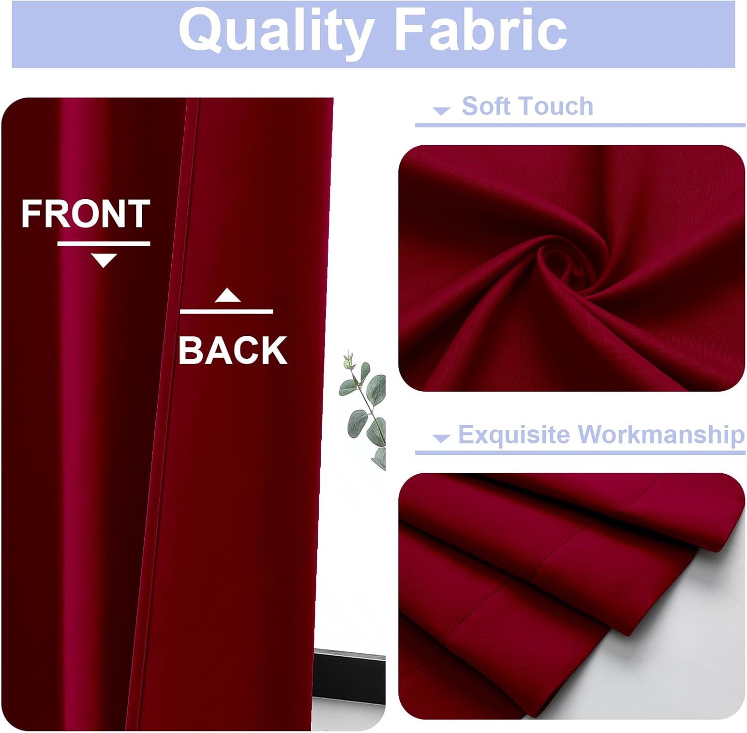 Simplebrand Ava Red Blackout Curtains for Bedroom 63 Inch Length 2 Panels Set, Nursery Thermal Insulated Energy Saving Rod Pocket Window Tr…