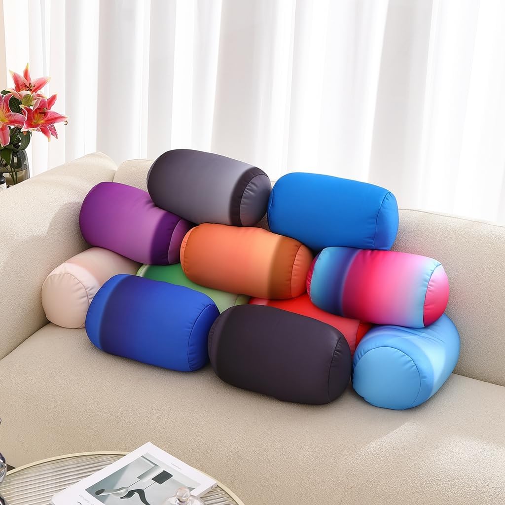 Squish Bean Bed Microbead Pillow Bolster Tube Body Pillow Smooth Cool Touch Fabric Neck & Back Support Throw Travel Pillow Fun Colors…
