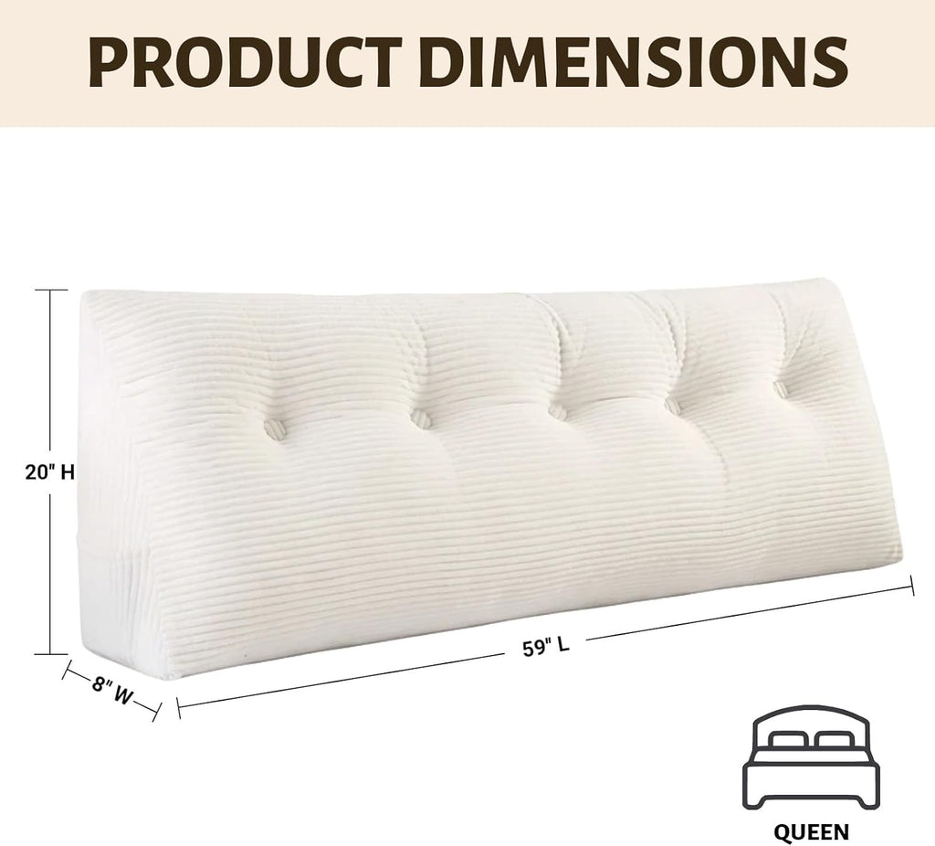 Wedge Reading Pillow Headboard Queen Size, Headboard Bolster Pillow for Bed, Triangular Backrest Cushion with Removable Corduroy Cover…
