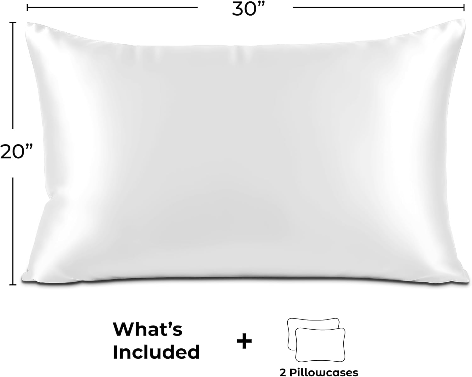 PureBedding Pure Bedding Satin Pillowcase 2 Pack - Queen Size (20"x30", White) - Silky Pillow Cases for Hair and Skin - Satin Pillow Covers…
