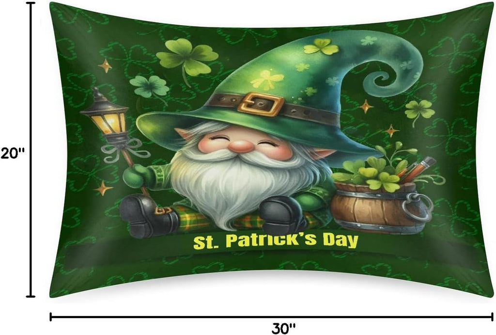 St. Patrick's Day Gnome 14 Satin Silk Pillowcase for Hair & Skin - Standard Size Soft Silk Pillow Case with Envelope Closure - Print…