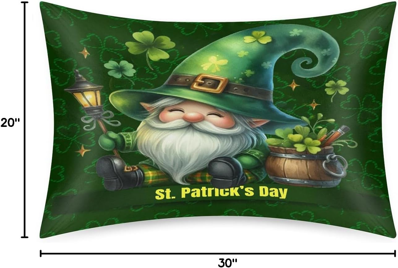 St. Patrick's Day Gnome 14 Satin Silk Pillowcase for Hair & Skin - Standard Size Soft Silk Pillow Case with Envelope Closure - Print…