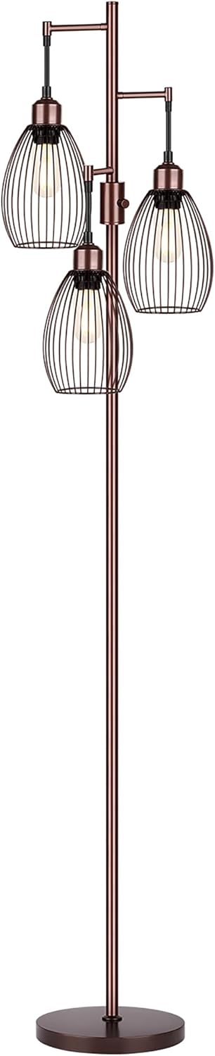 Dimmable Floor Lamp, 3 x 800LM LED Edison Bulbs Included, Farmhouse Industrial Floor Lamp Standing Lamp with Elegant Teardrop Cage Head…