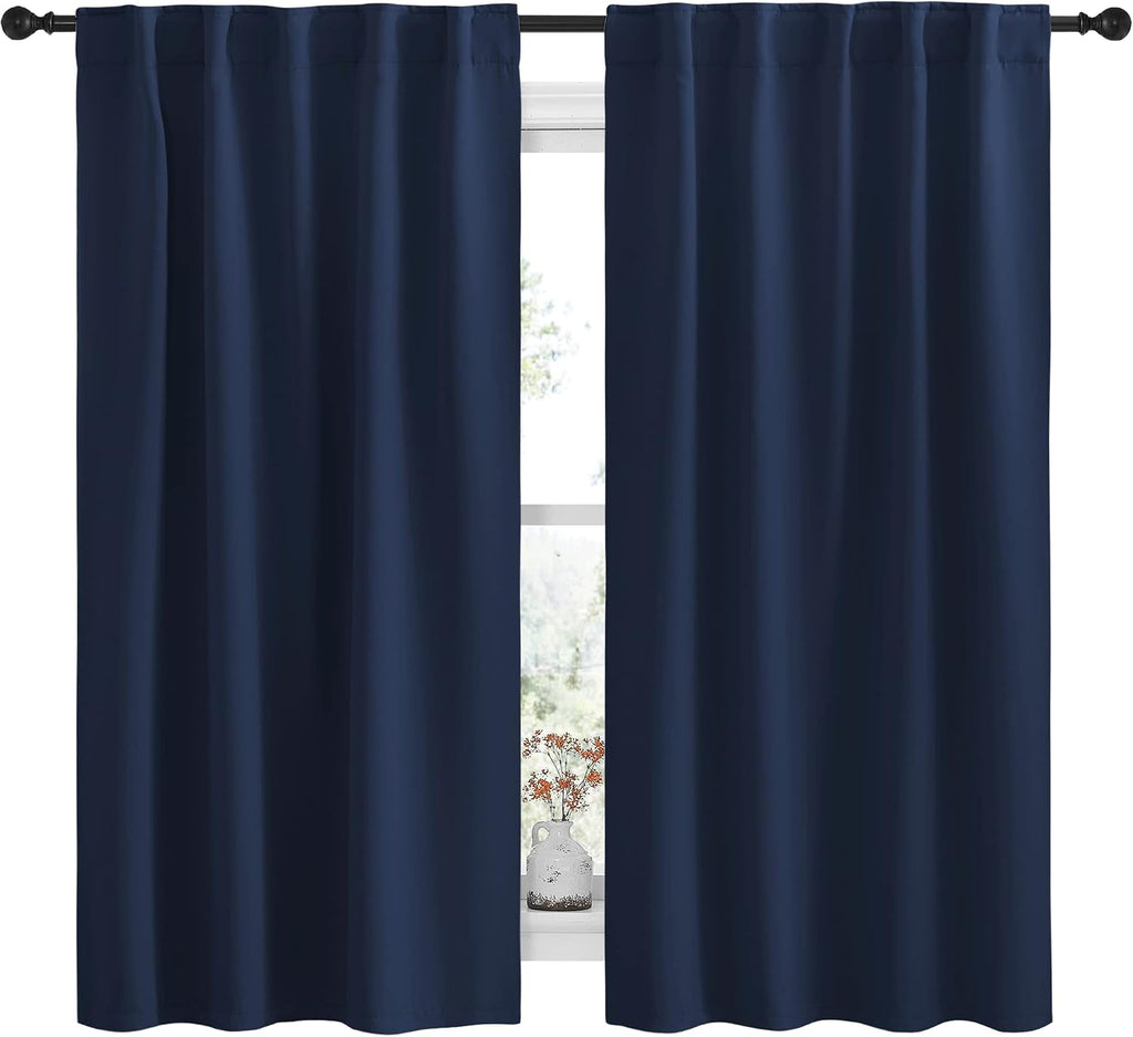NICETOWN Blackout Draperies Curtains Window Drapes - (Navy Color) 42" W by 63" L, Set of 2, Home Fashion Thermal Blackout Room Darkening…