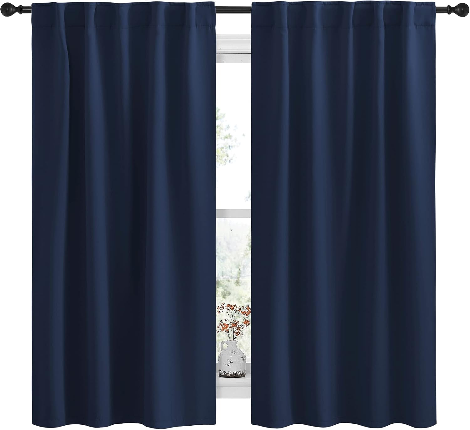 NICETOWN Blackout Draperies Curtains Window Drapes - (Navy Color) 42" W by 63" L, Set of 2, Home Fashion Thermal Blackout Room Darkening…