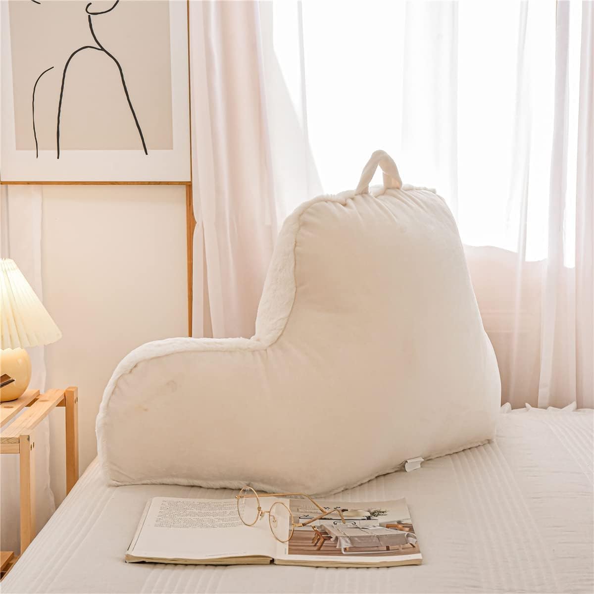Holawakaka Standard Faux Fur Bed Rest Pillow with Arms, Rabbit Fur Reading Pillows Perfect for Adults, Teens, Kids, Arm, Back, Pregnancy Lu…