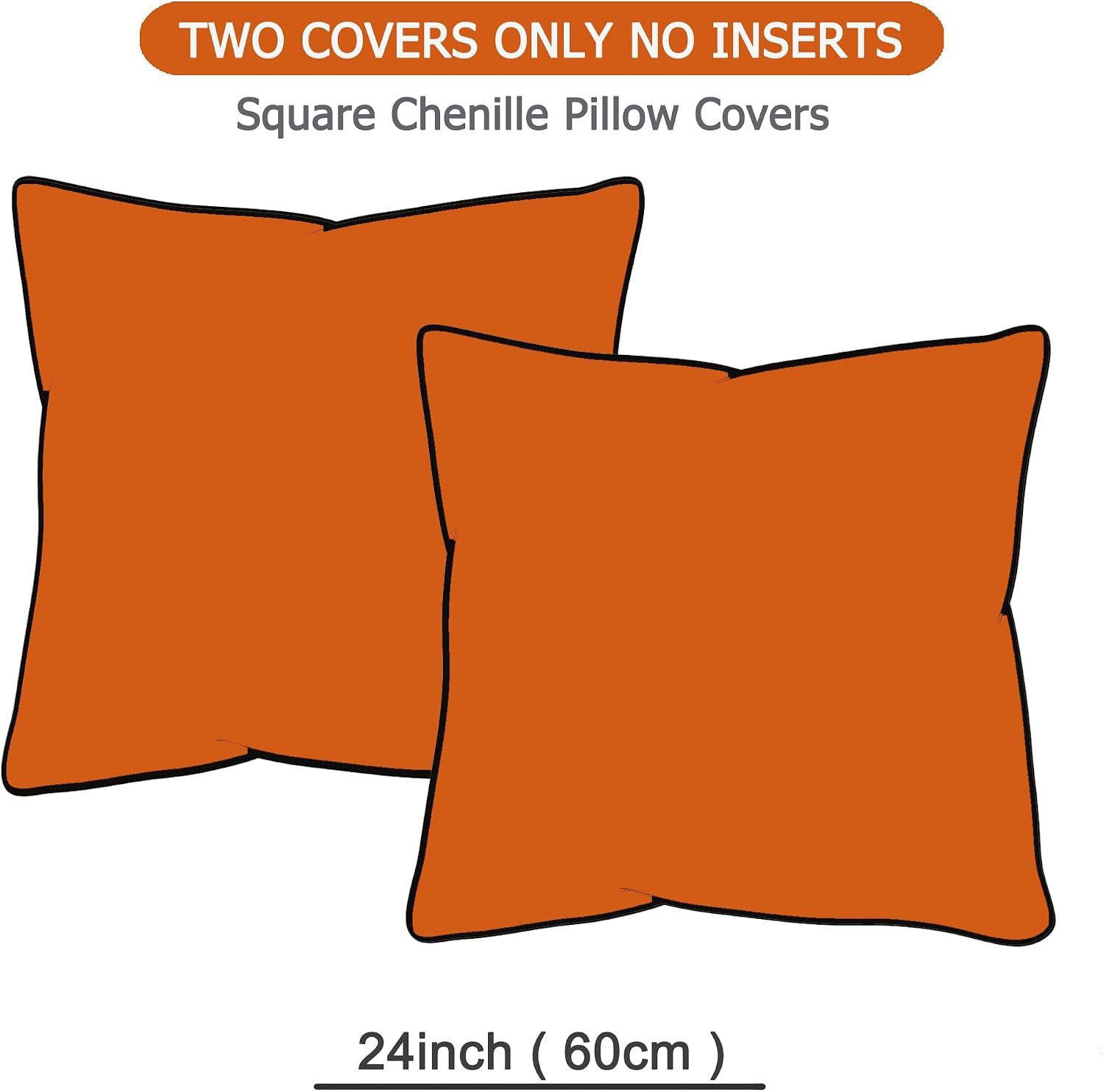 Gawamay Set of 2 Soft Textured Chenille Throw Pillow Covers 24x24 Inch (60x60 CM), Decorative Pillowcases Cushion Covers for Farmhouse Home…