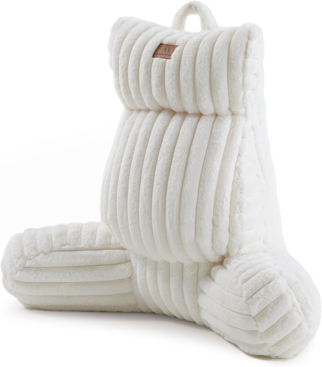 AmélieHome Amélie Home Faux Fur Reading Pillow with Pocket for Sitting in Bed, Adult Backrest Bed Pillow with Washable Cover for Loung…