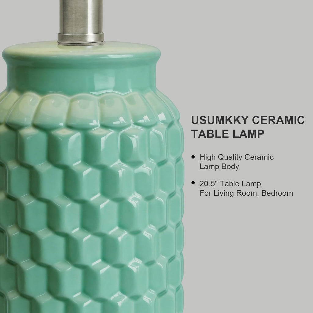 USumkky 20.5" Ceramic Table Lamps Set of 2 - Modern Farmhouse & Boho Style, Bedside Nightstand Lamps for Bedroom, Living Room End Table…