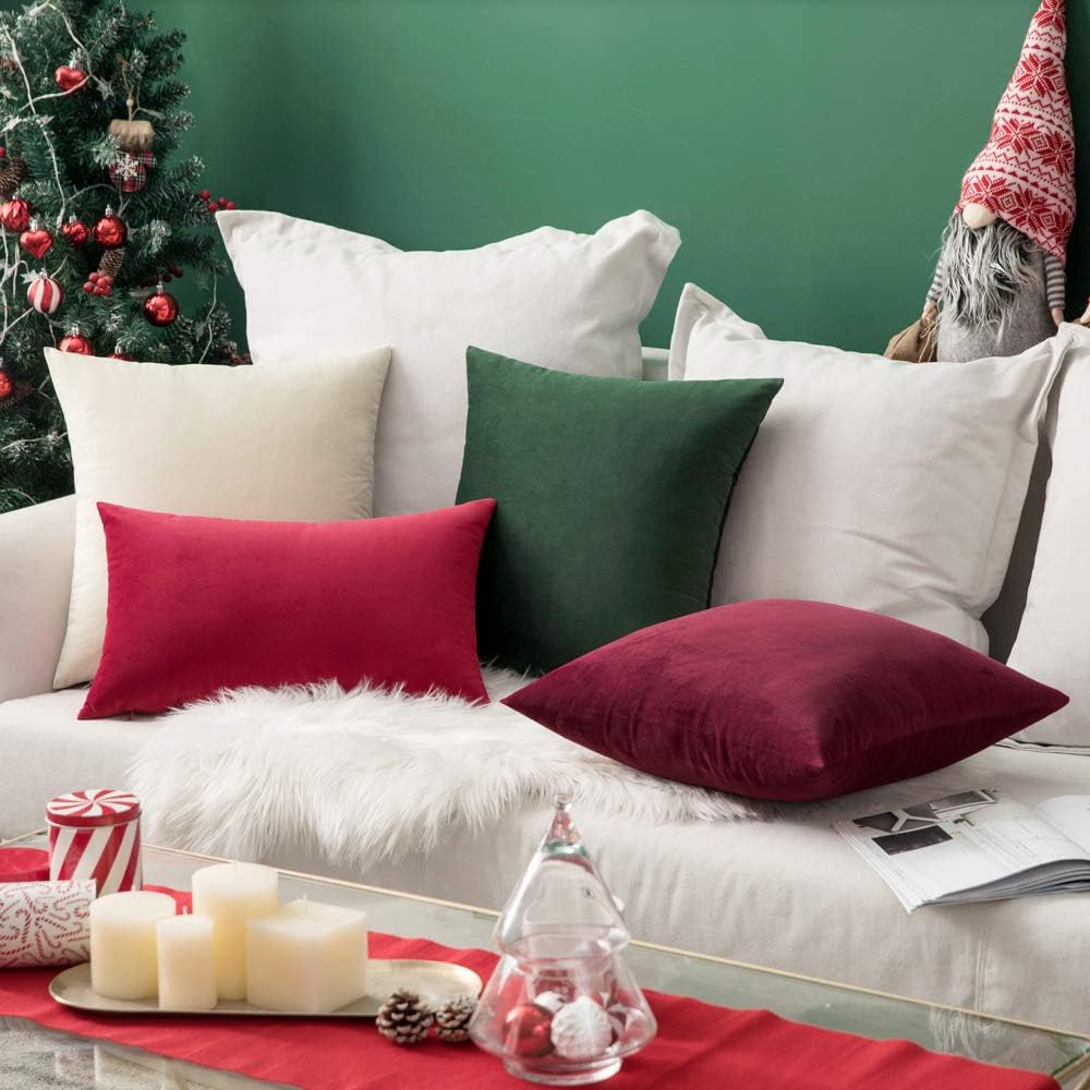 MIULEE Velvet Pillow Cover Christmas Decorative Lumbar Rectangle Pillowcase Soft Solid Cushion Case Home Decor for Couch Sofa Bedroom Car…
