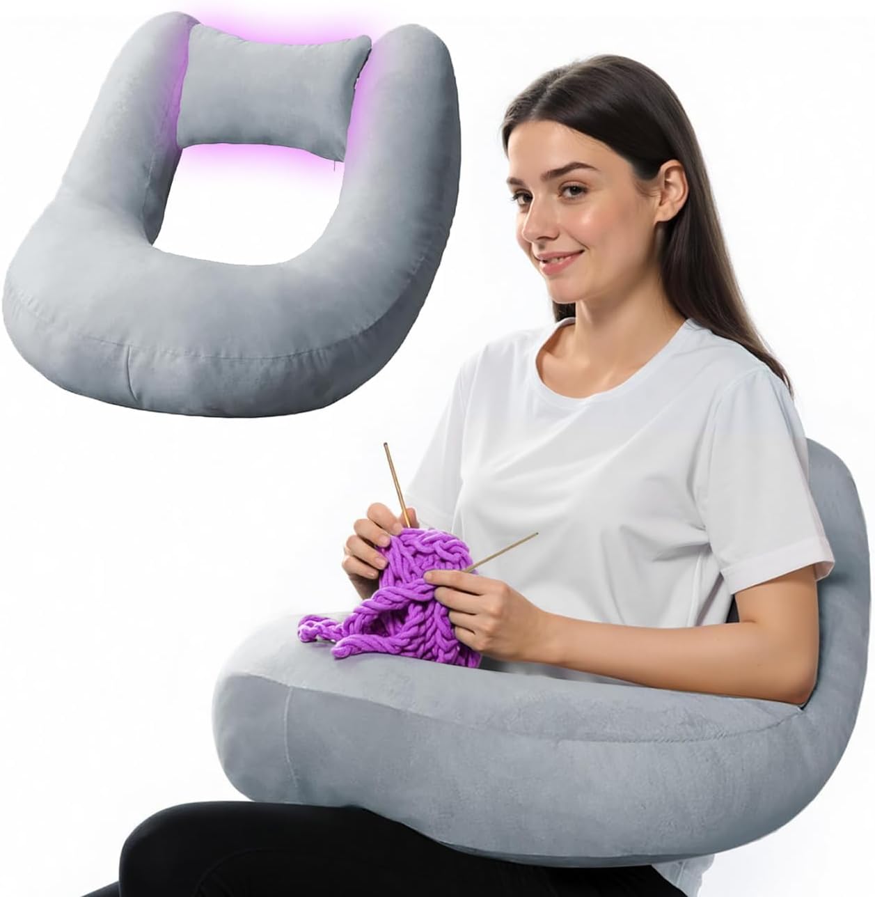 Pyurifai Crochet Pillow for Lap Support - Reading Pillow for Laptop with Extra Back Pillow for Support, Enlarged Gaming Pillow for Lap, Mul…