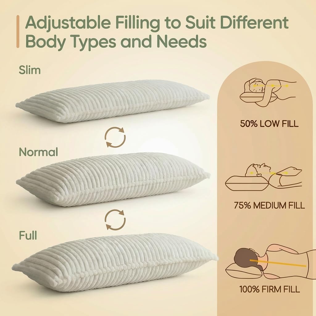 Zhlloucm Luxurious Faux Fur Full Body Pillow for Adults, Shredded Memory Foam Body Pillows for Side Sleeper & Pregnancy, 20x54 Inch Fluffy L…