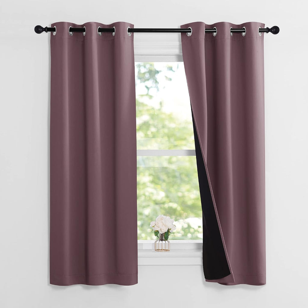 Nicetown Dry Rose 100% Blackout Lined Curtains, 2 Thick Layers Narrow Wide Window Treatment Panels Thermal Insulated Drapes for Kitchen Sma…