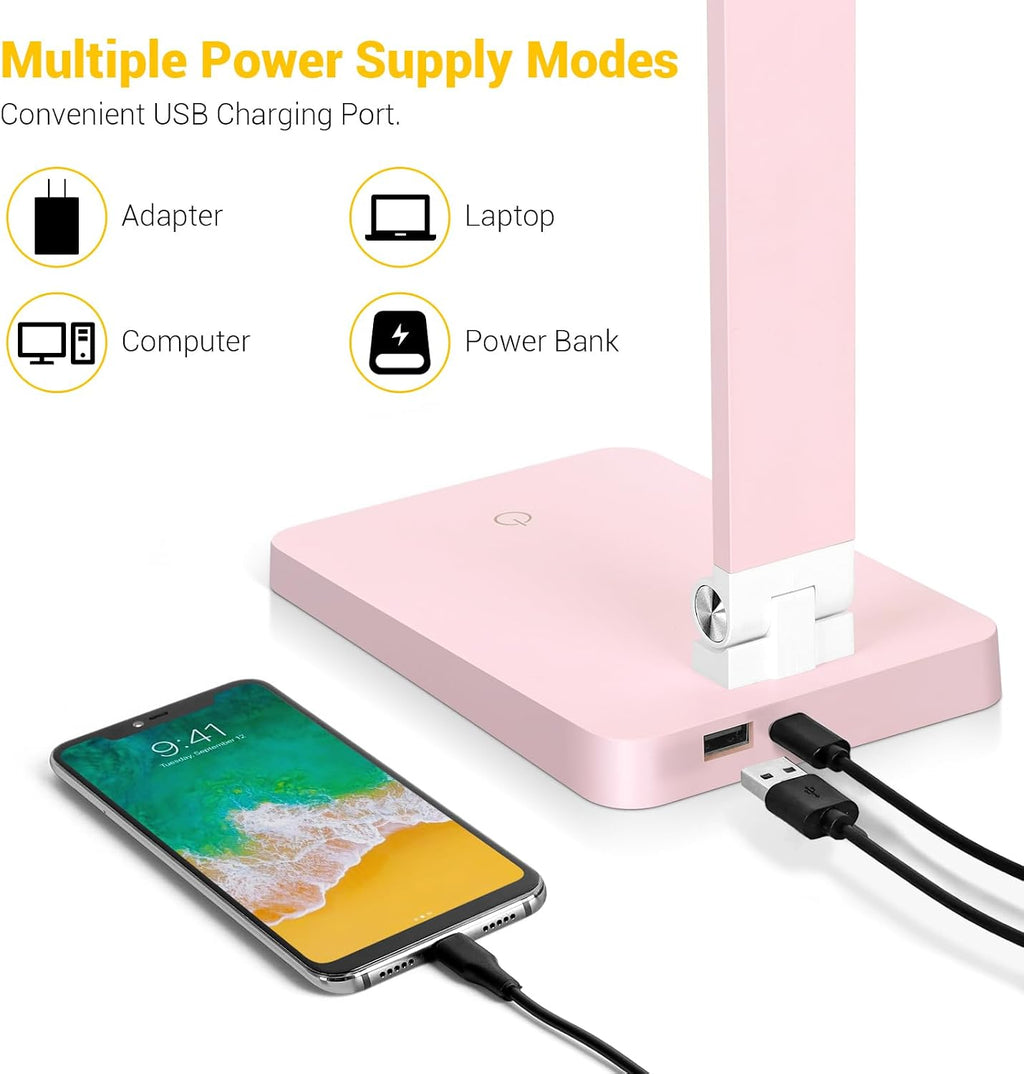 LED Desk Lamp for Home Office, 3 Levels Dimmable Desk Light with USB Charging Port, Reading Lamp for Table Study Work Office Nail Craft…