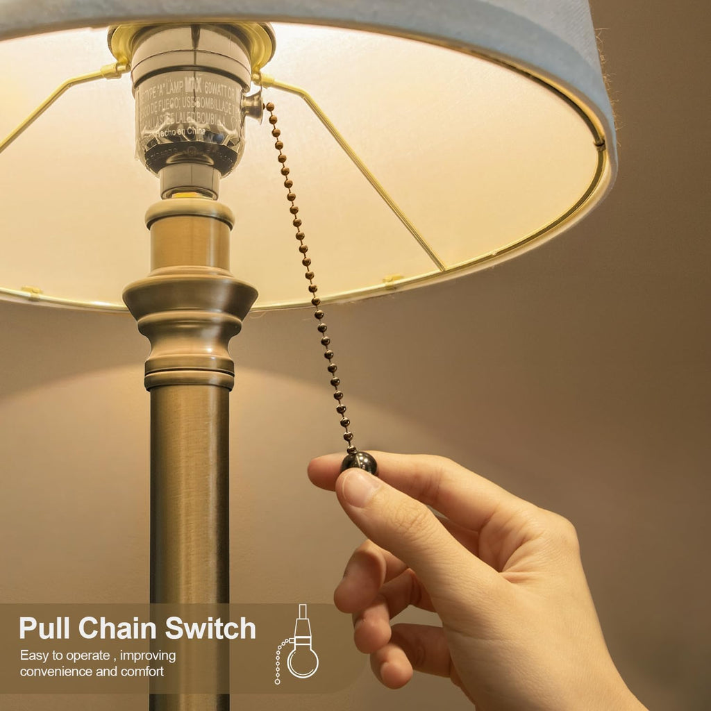 Oneach 19.5” Warm Gold Table Lamps Set of 2, Pull Chain Switch Bedside Table Lamps, Modern Nightstand Lamp with Linen Shade, Small Desk…