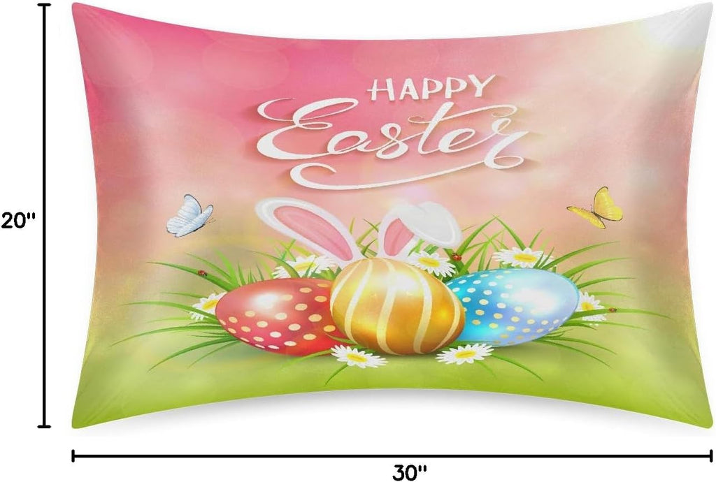 Happy Easter123 Satin Silk Pillowcase for Hair and Skin Pillow Cases Standard Size Soft Silk Pillow Case with Envelope Closure Print…