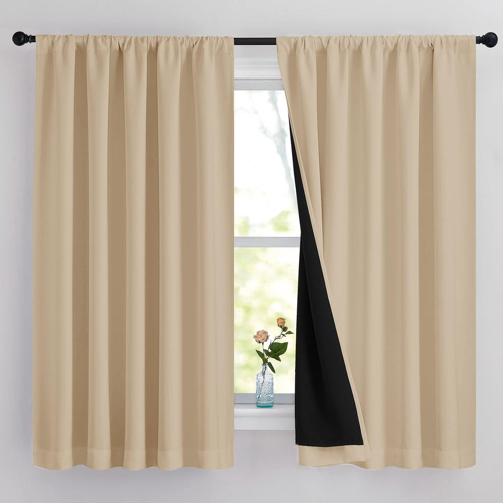 Nicetown Bedroom Full Blackout Curtain Panels, Super Thick Insulated Window Covers, Rod Pocket Draperies with Black Liner for Short Window…