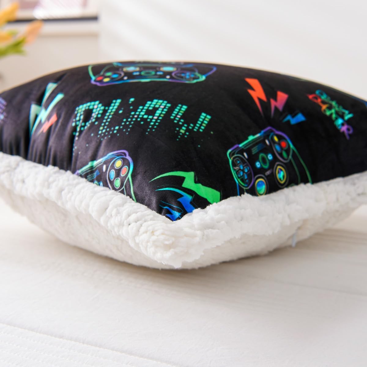 Ntbed Video Game Controller Printed Reading Pillow Bed Wedge Backrest with Arms, Couch TV Relax Bed Rest Pillow Back Support Cushion for Ki…