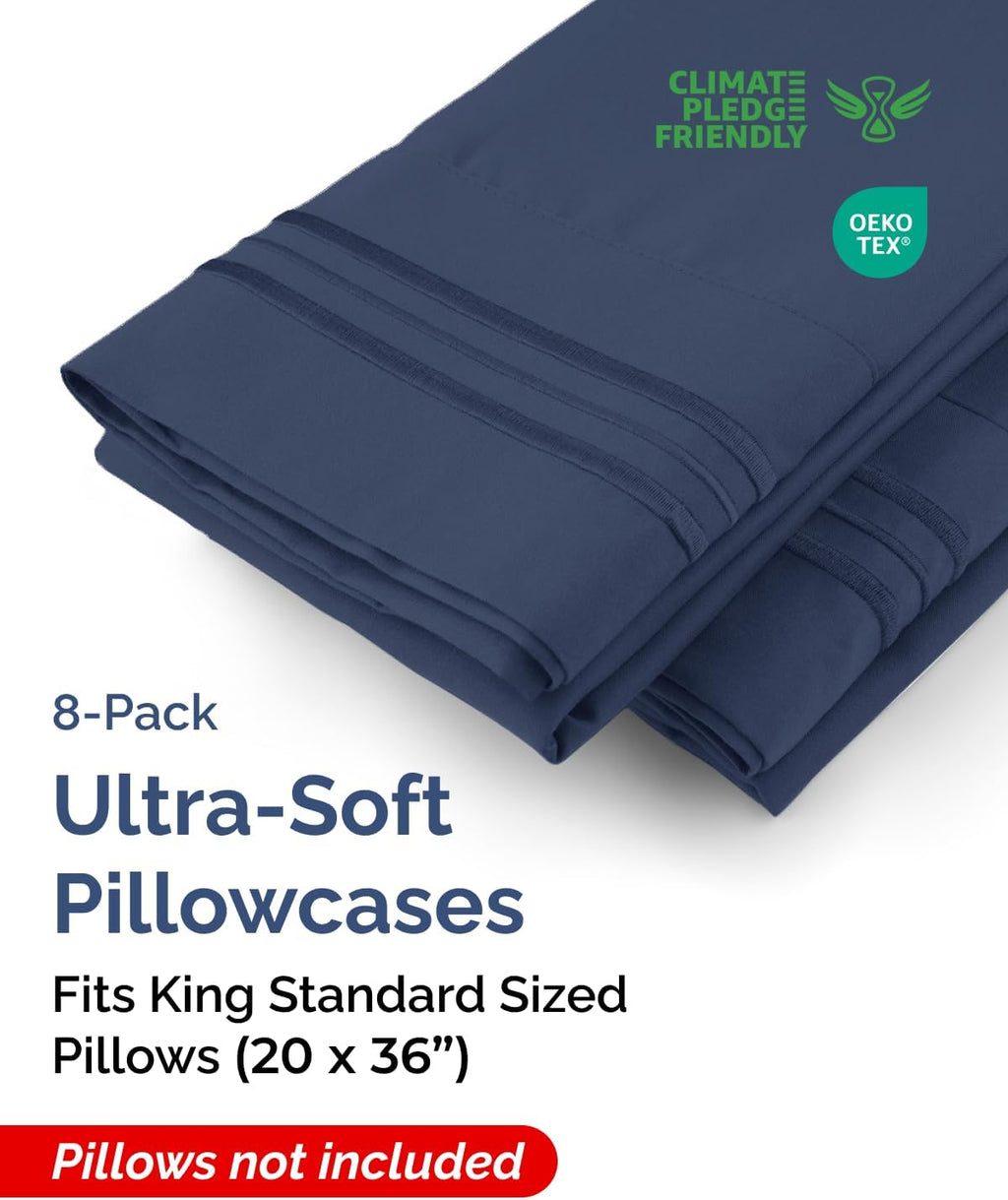 King Standard Pillow Cases Set of 8 - Ultra Soft Hotel Quality Pillowcase Covers - Comfy & Wrinkle Free - Shrink & Fade Resistant…