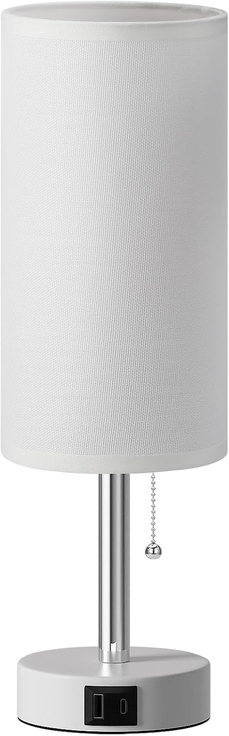 Dicoool Small Bedside Table lamp for Bedroom - 3 Color Modes, Desk Lamp with USB-C and USB-A Charging Ports, Pull Chain, Nightstand Light…