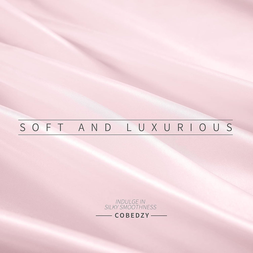 Cobedzy 3 Pcs Blush Pink Satin Sheets Twin XL Size Silky Satin Bedding Sheets Set with 1 Deep Pocket Fitted Sheet, 1 Flat Sheet, 1 Pillowca…