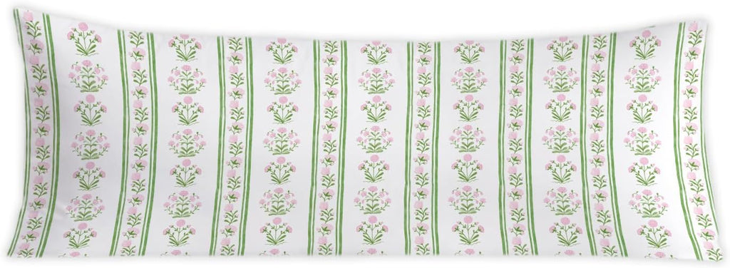 Pink and Green Grandmillennial Floral 20x54 Body Pillow Cover, Cottagecore Room Decor, Rustic Farmhouse Flower Botanical Decorative Long…