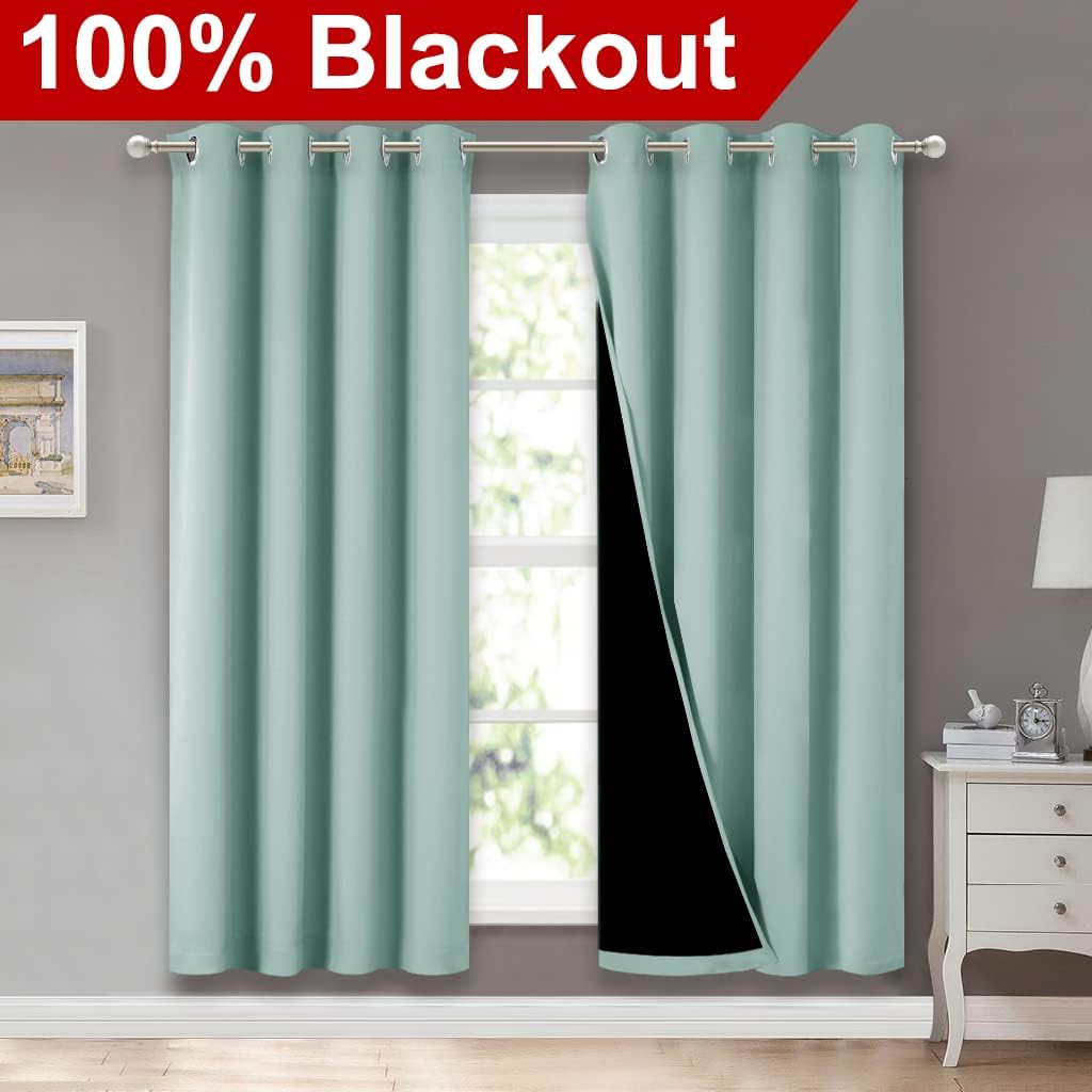 Nicetown 100% Blackout Window Curtain Panels, Full Light Blocking Drapes with Black Liner for Nursery, 72-inch Drop Thermal Insulated Drape…