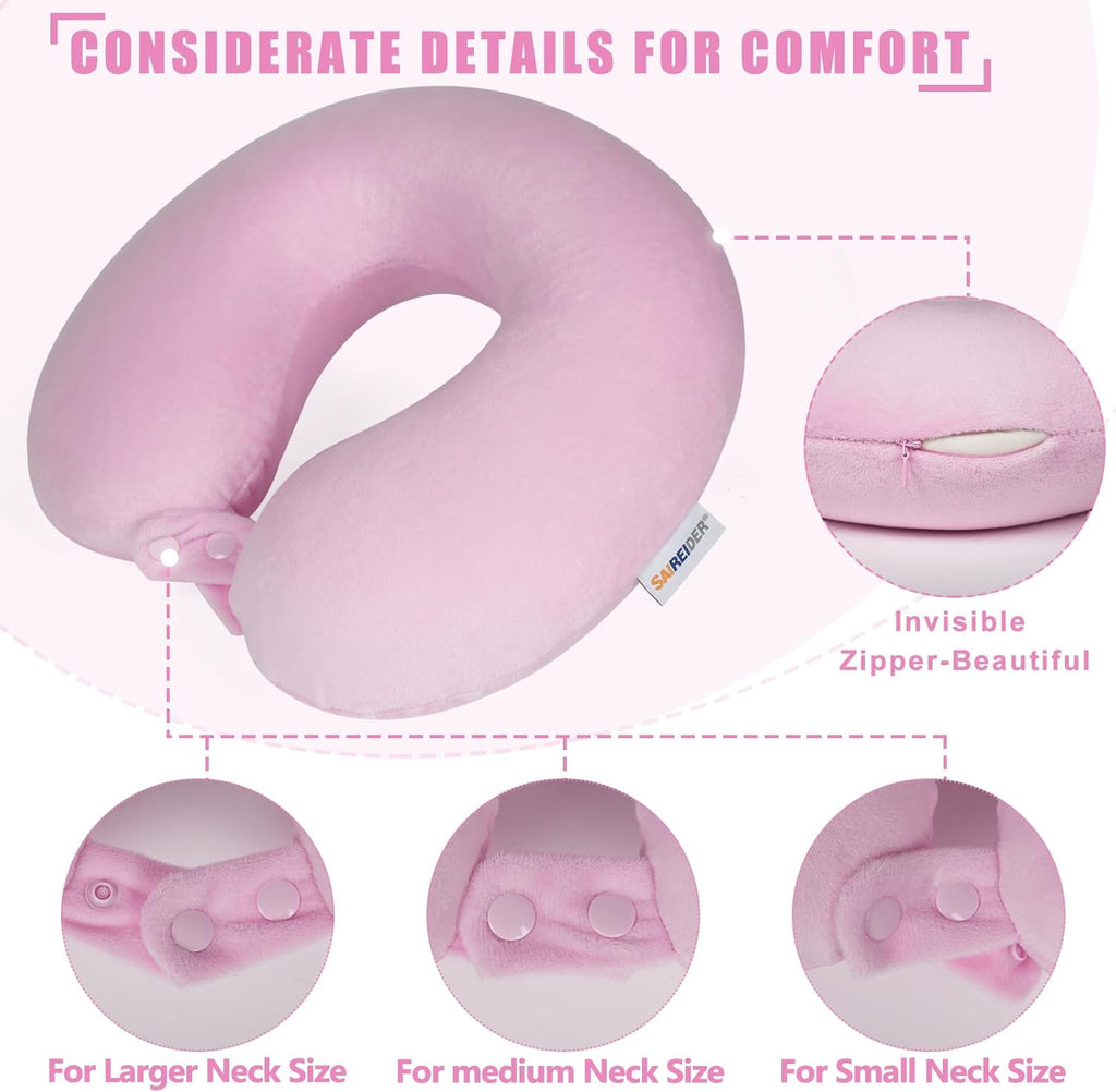 Saireider Travel Neck Pillow 100% Pure Memory Foam Airplane Pillow for Head Support, Soft Adjustable Pillow for Plane, Car & Home Recliner w…