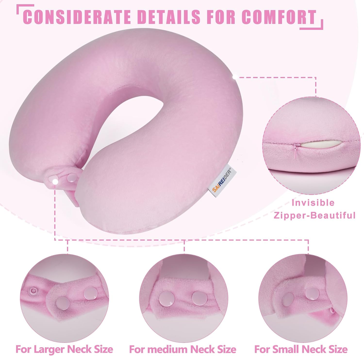 Saireider Travel Neck Pillow 100% Pure Memory Foam Airplane Pillow for Head Support, Soft Adjustable Pillow for Plane, Car & Home Recliner w…