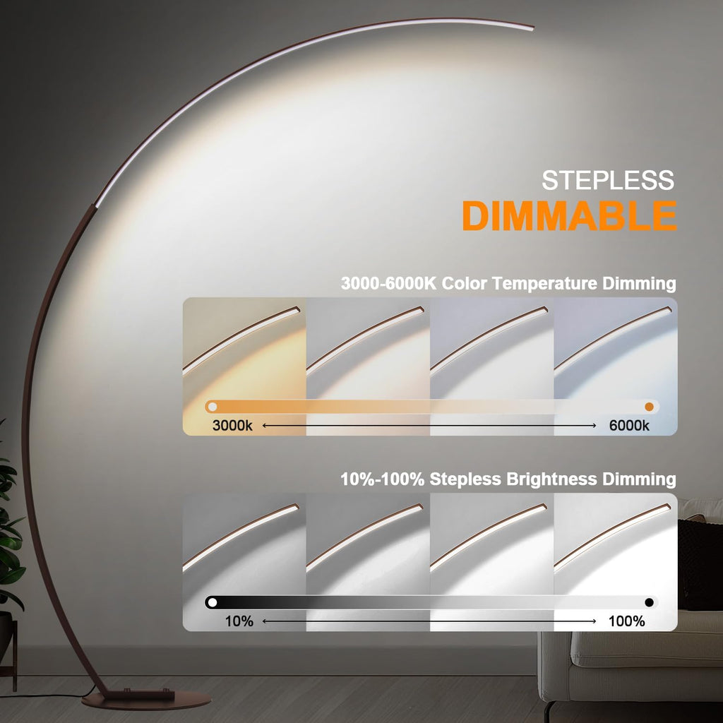 Dimmable LED Floor Lamp with 3 Color Temperatures, Ultra Bright 2000LM Brown Arc Floor Lamps for Living Room, Modern Standing Tall Lamp…