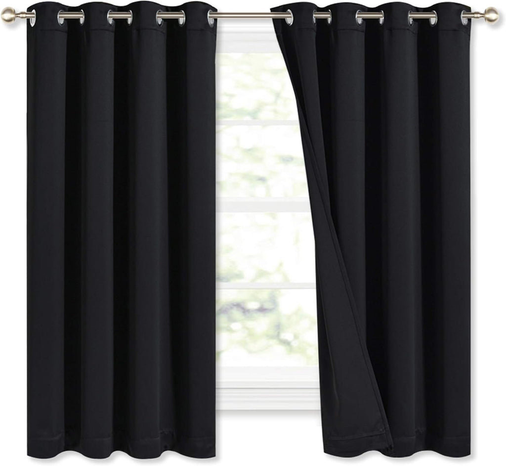 Nicetown Complete 100% Blackout Curtains, Thermal Insulated Energy Efficiency Window Draperies with Black Liner, Noise Reducing Short Curta…