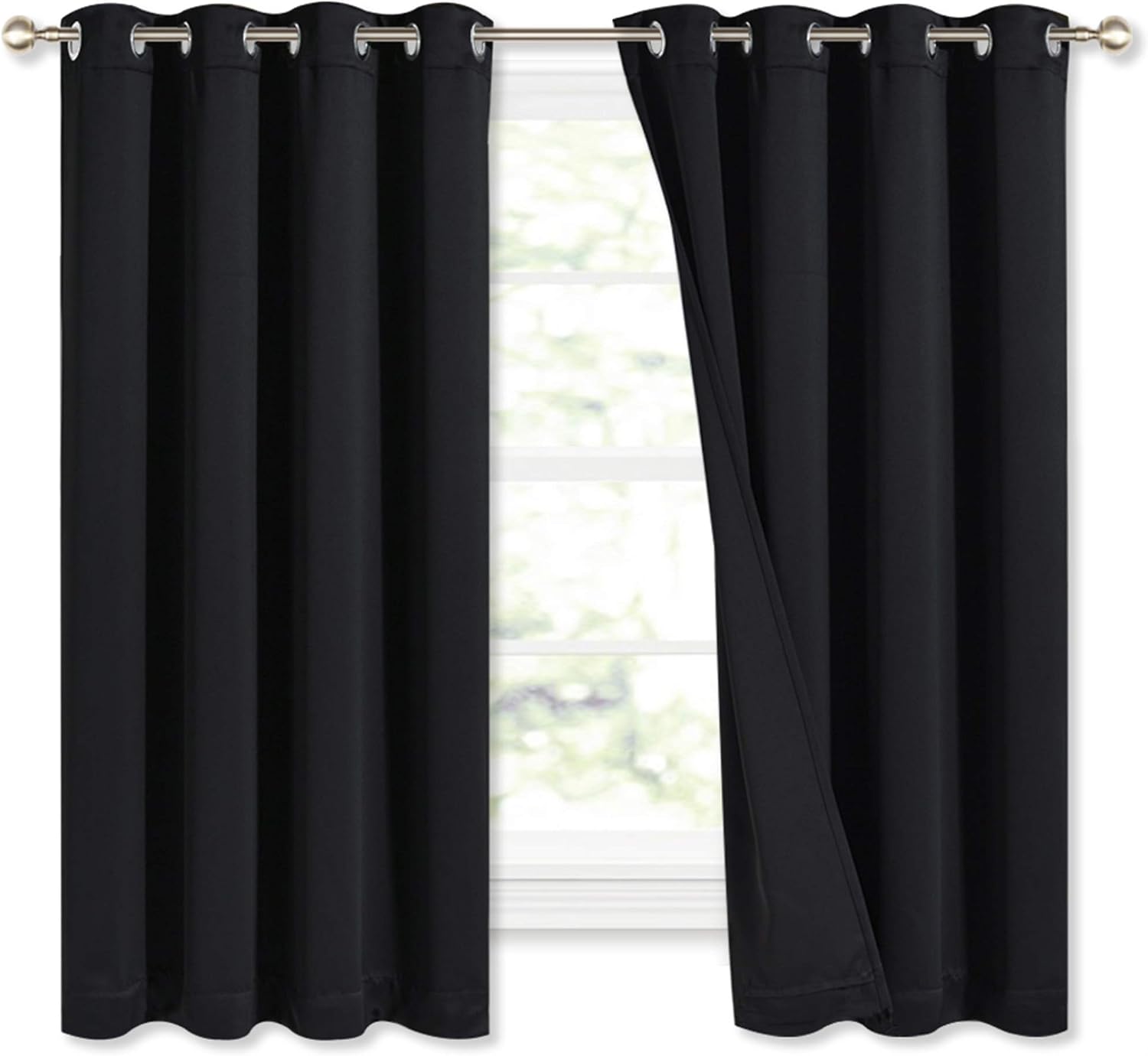 Nicetown Complete 100% Blackout Curtains, Thermal Insulated Energy Efficiency Window Draperies with Black Liner, Noise Reducing Short Curta…