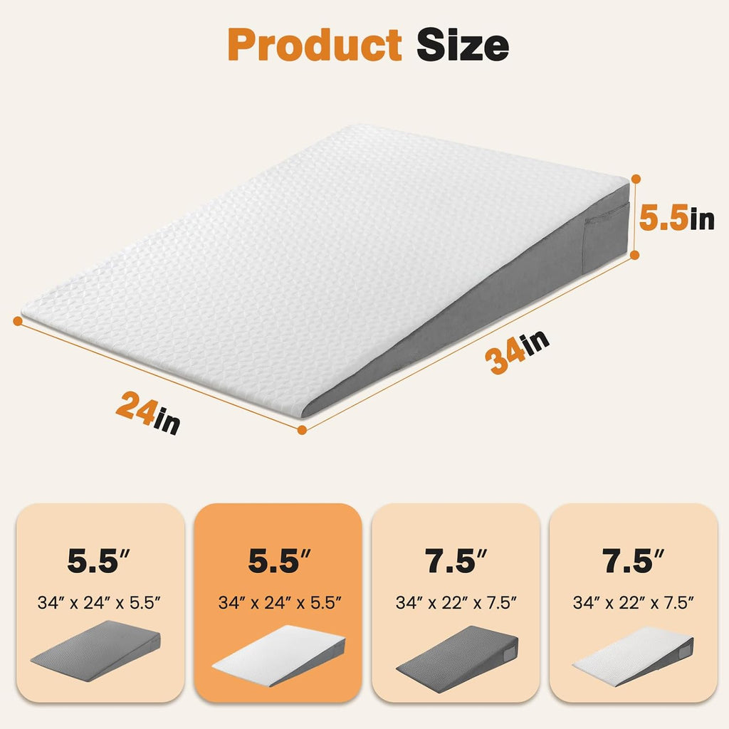 Vekkia 34" Extra-Long Wedge Pillow, Back & Arm Support, Bed Wedge Pillow for Sleeping After Surgery, Acid Reflux, Snoring Relief…